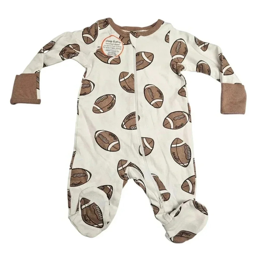 Preemie Football Footed Pajamas Bodysuit with Cuffed Sleeves and Zipper NWT